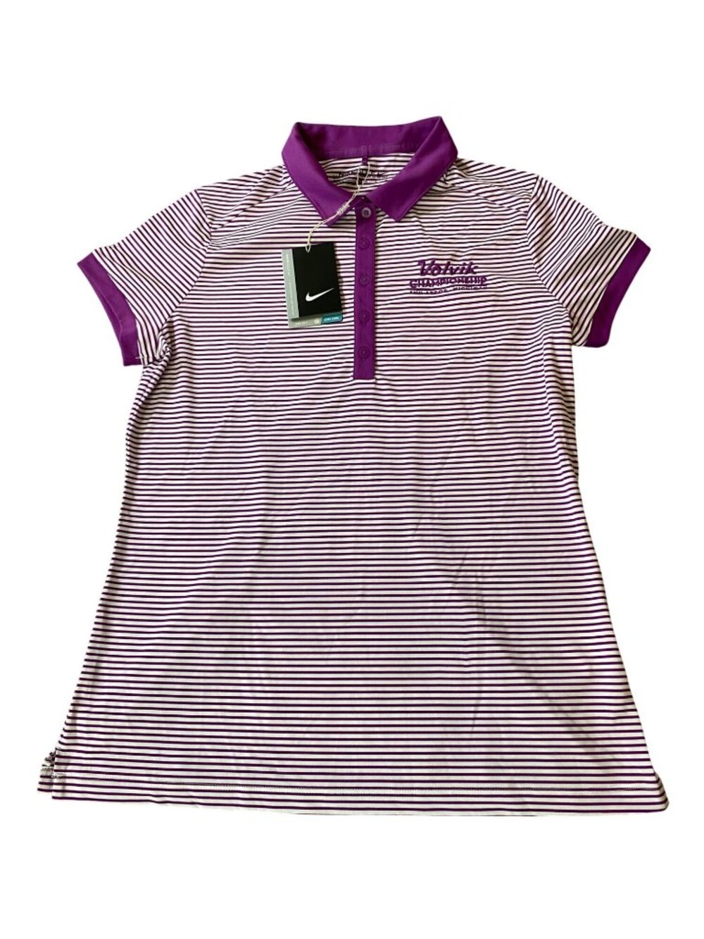 NWT Nike Golf Womens Purple Striped Dri-Fit Polo Shirt Medium
